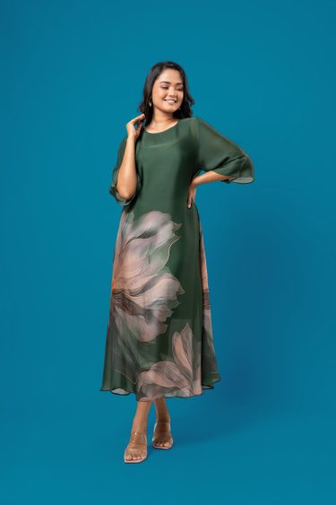Floral Patterned A-Line Maxi Dress