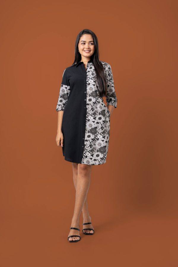 Floral Two Tone Short Shirt Dress - Image 3