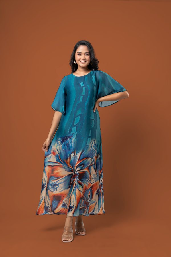 Abstract Patterned Bell Sleeve Maxi Dress - Image 2