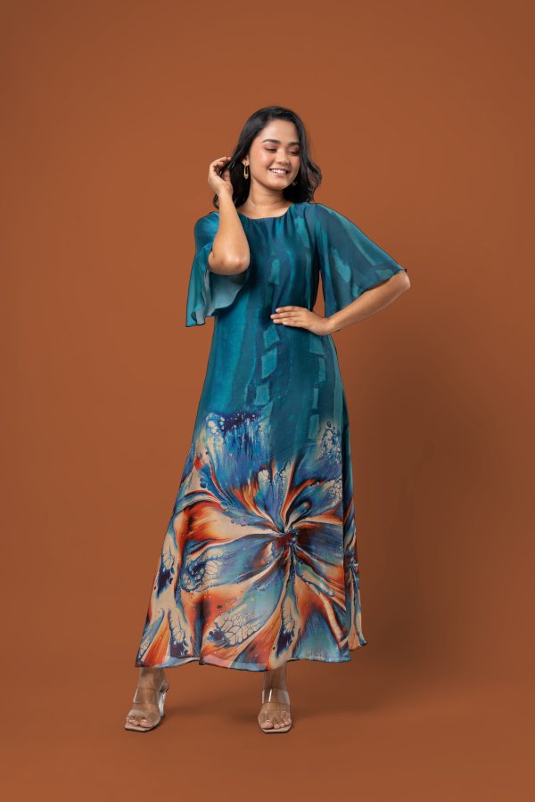 Abstract Patterned Bell Sleeve Maxi Dress - Image 4
