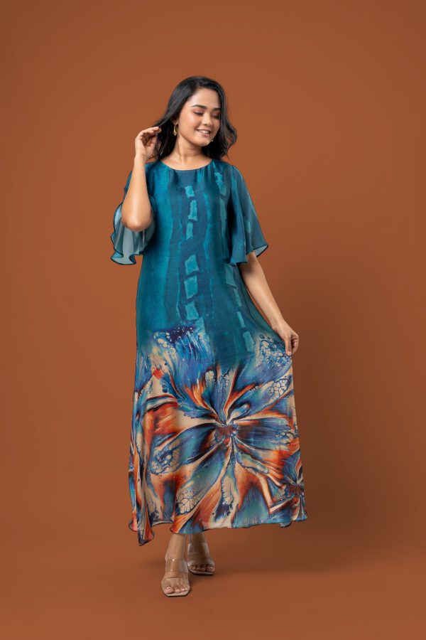 Abstract Patterned Bell Sleeve Maxi Dress - Image 5