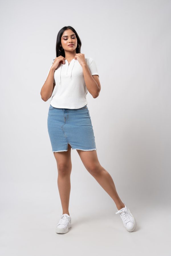 Front Slit Denim Short Skirt - Image 7