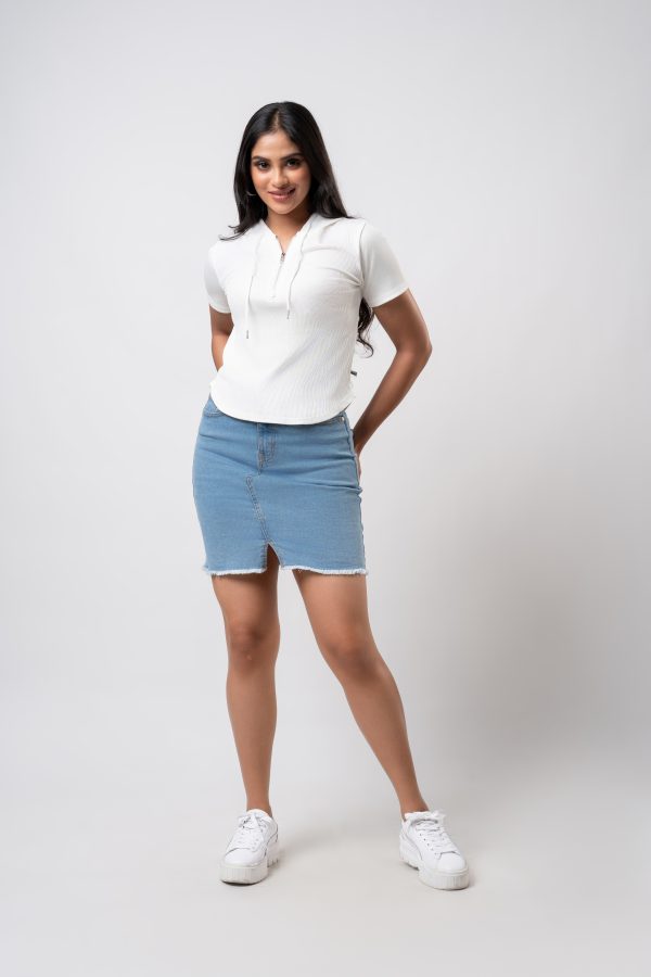 Front Slit Denim Short Skirt - Image 6