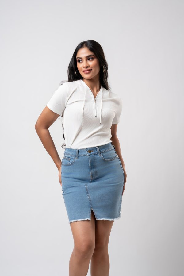 Front Slit Denim Short Skirt - Image 5
