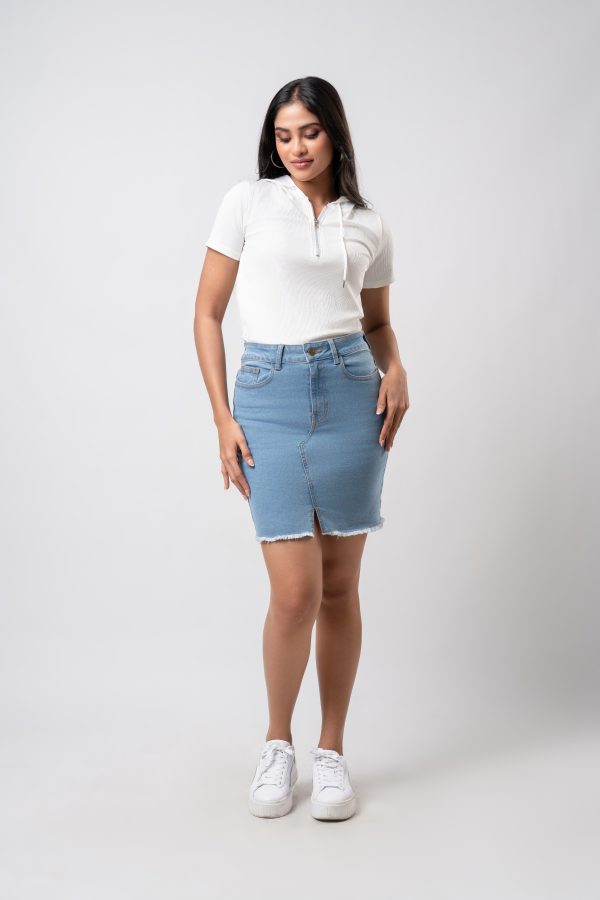 Front Slit Denim Short Skirt - Image 4