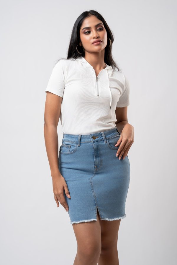 Front Slit Denim Short Skirt - Image 3