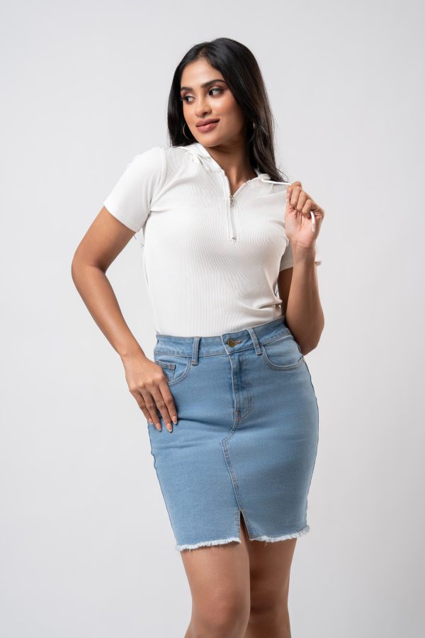 Front Slit Denim Short Skirt - Image 2