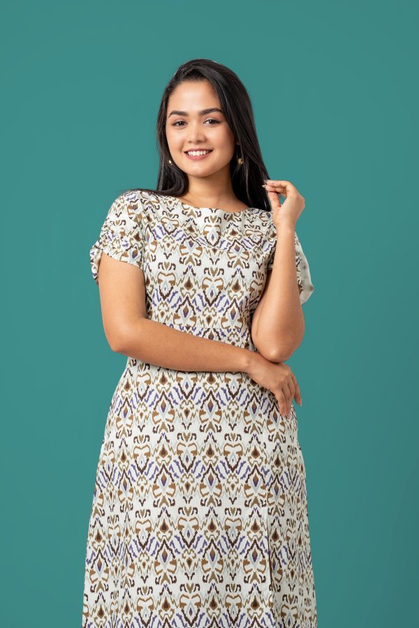 Abstract Patterned Front Slit Detail Midi Dress