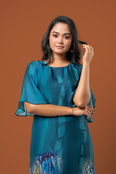 Abstract Patterned Bell Sleeve Maxi Dress