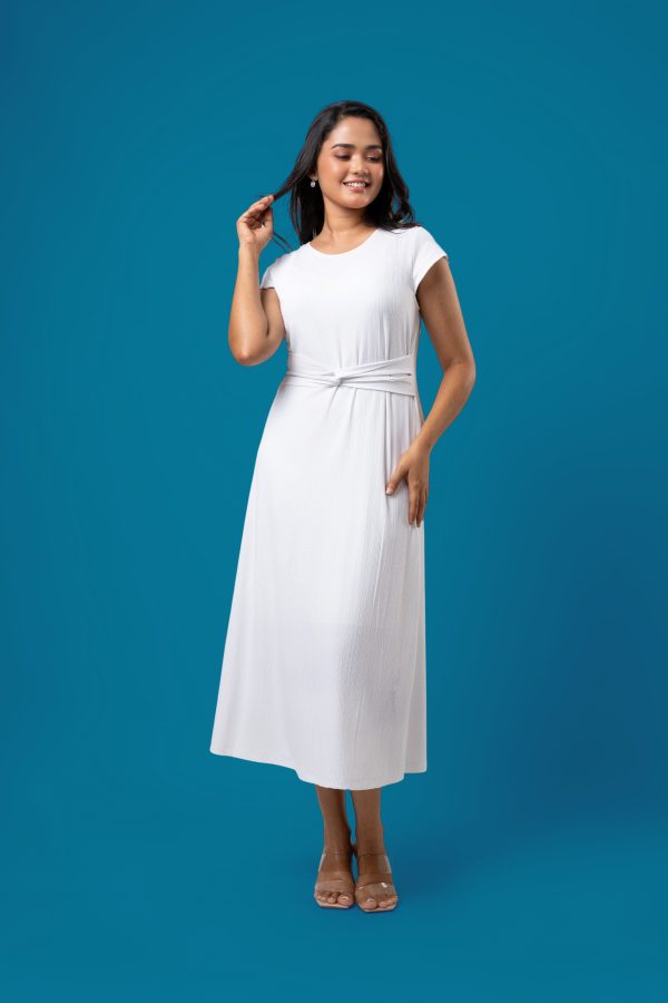 Waist Twist detail Cap Sleeved Midi Dress - Image 3