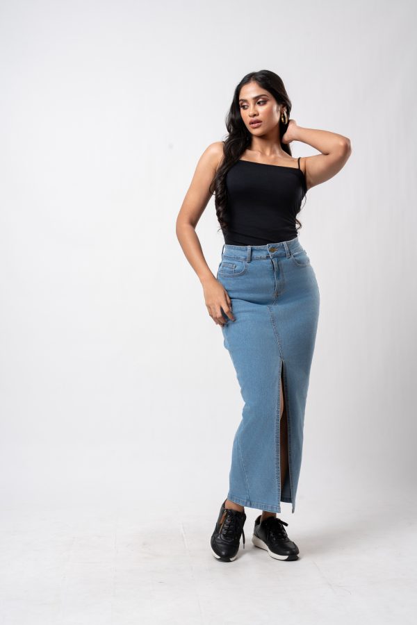 Front Slit Denim Skirt - Image 2