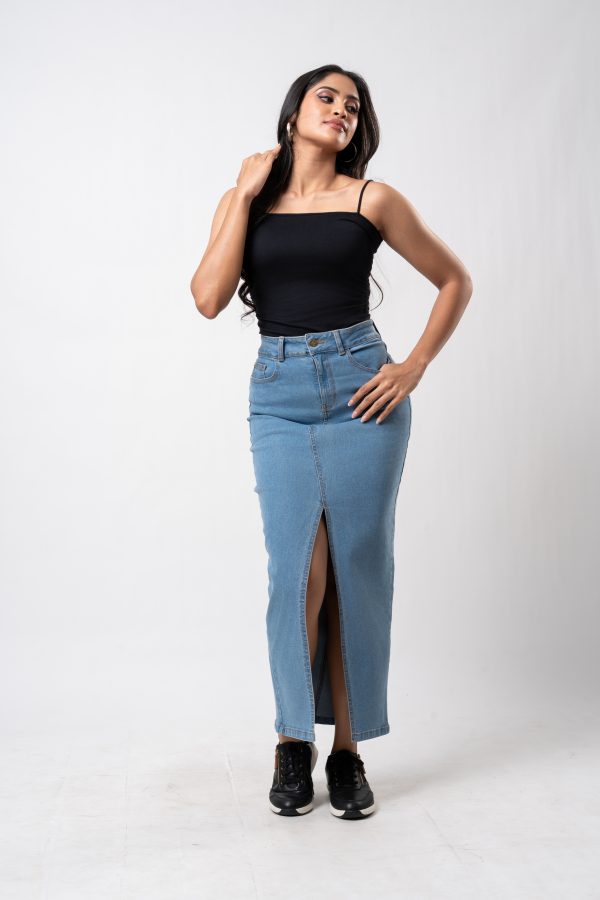 Front Slit Denim Skirt - Image 7