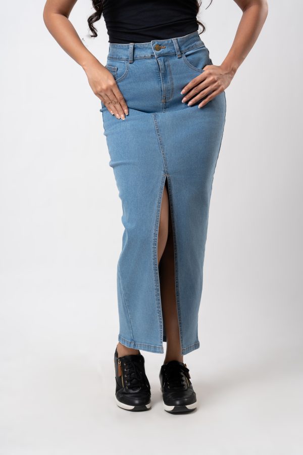 Front Slit Denim Skirt - Image 8