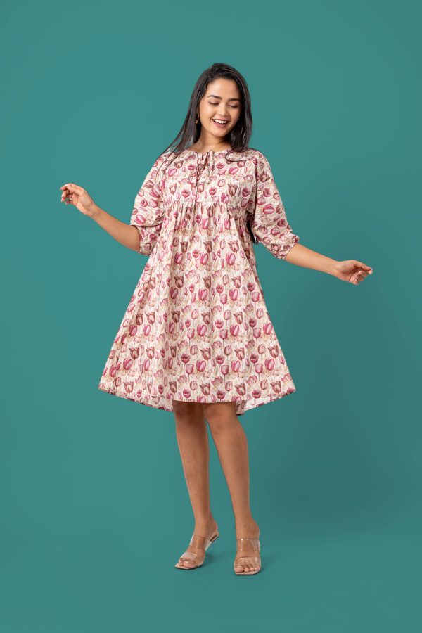 Tulip Patterned Tie-Up Detail Short Dress - Image 4