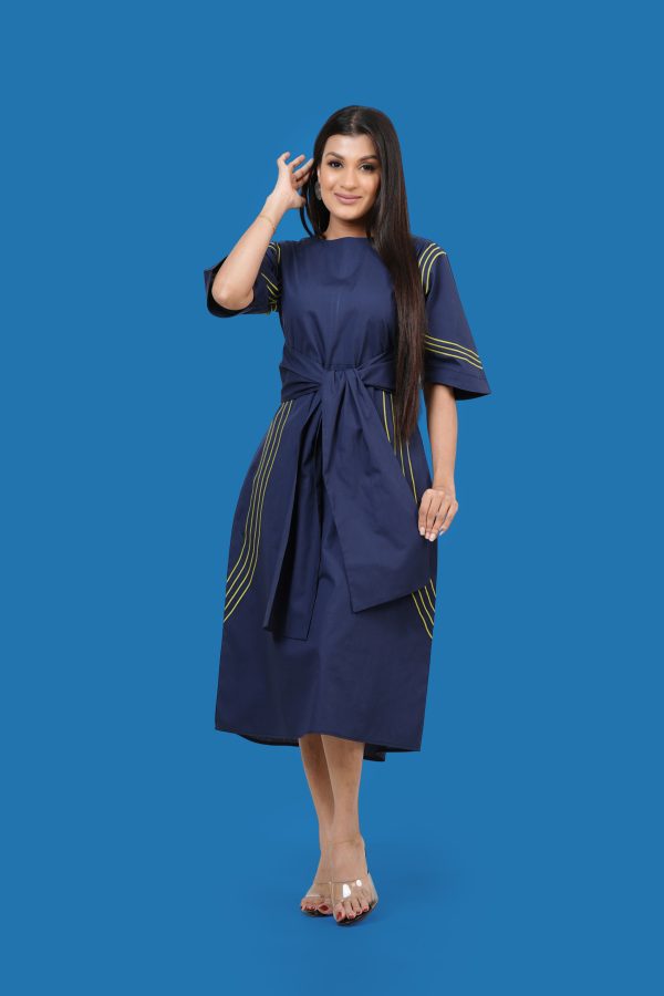Front Tie-Up Detail Embroidered Midi Dress - Image 2