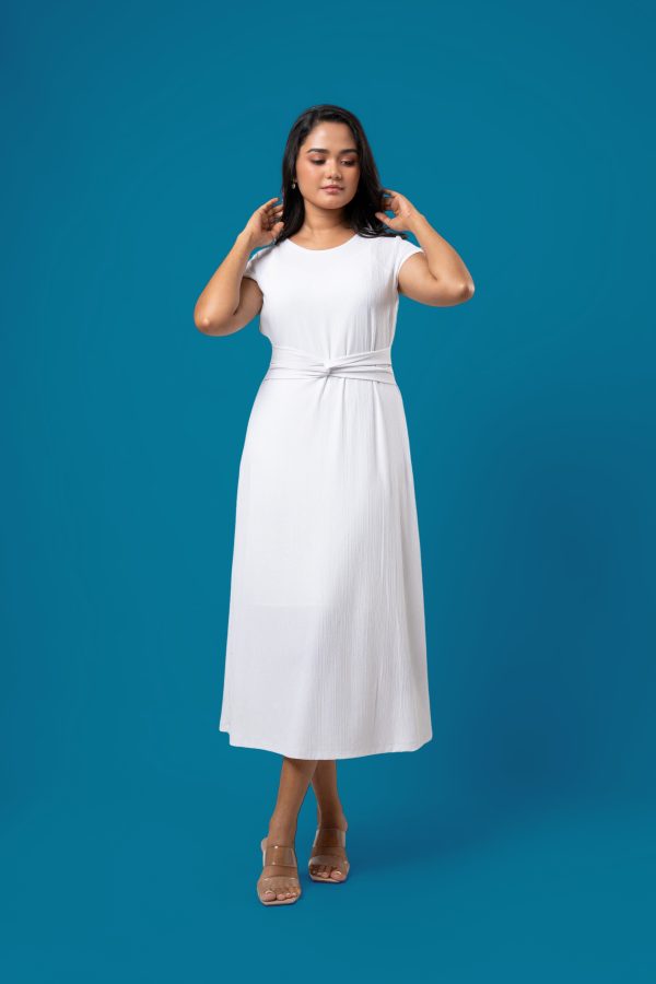 Waist Twist detail Cap Sleeved Midi Dress - Image 2