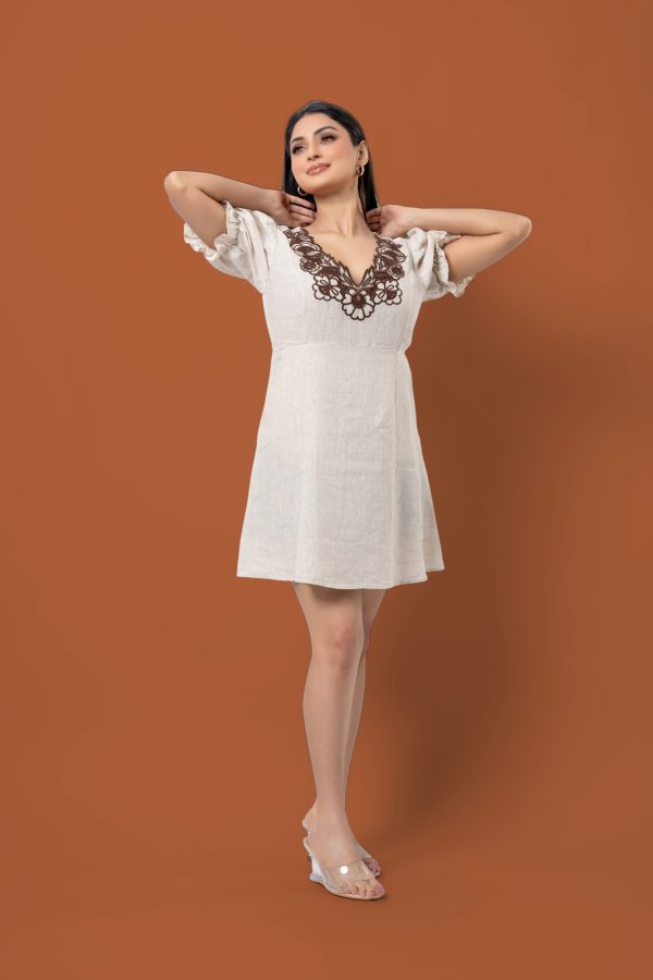 Cut Embroidery Detailed Puff Sleeve Mini Dress - Image 5