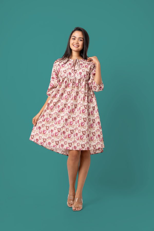 Tulip Patterned Tie-Up Detail Short Dress - Image 5