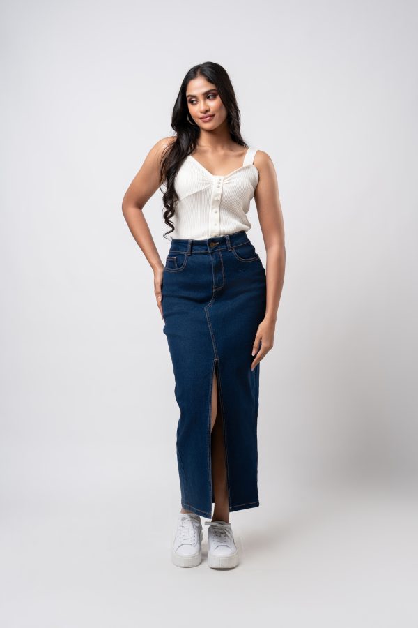 Front Slit Denim Skirt - Image 3