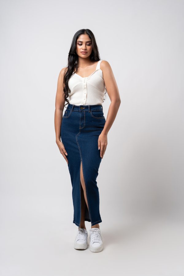 Front Slit Denim Skirt - Image 4
