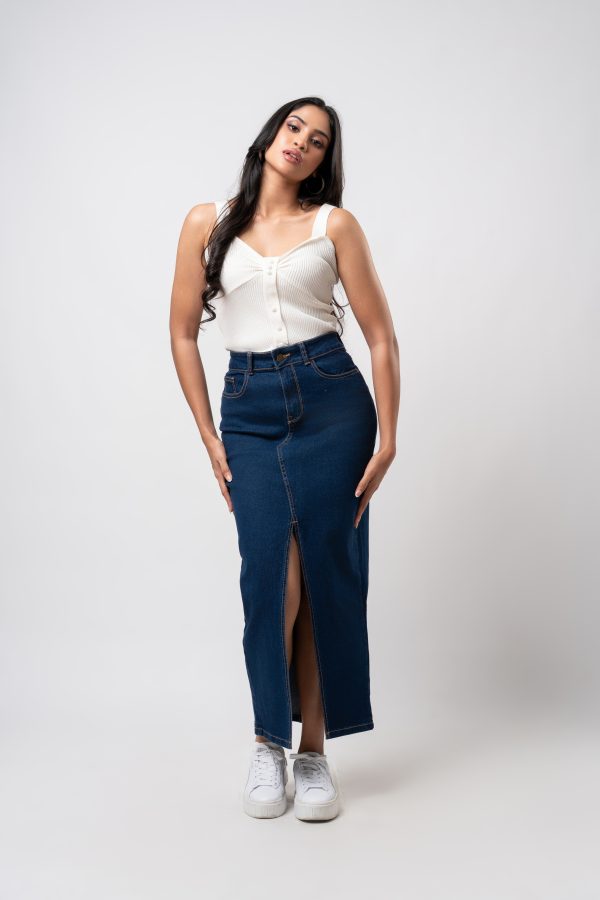 Front Slit Denim Skirt