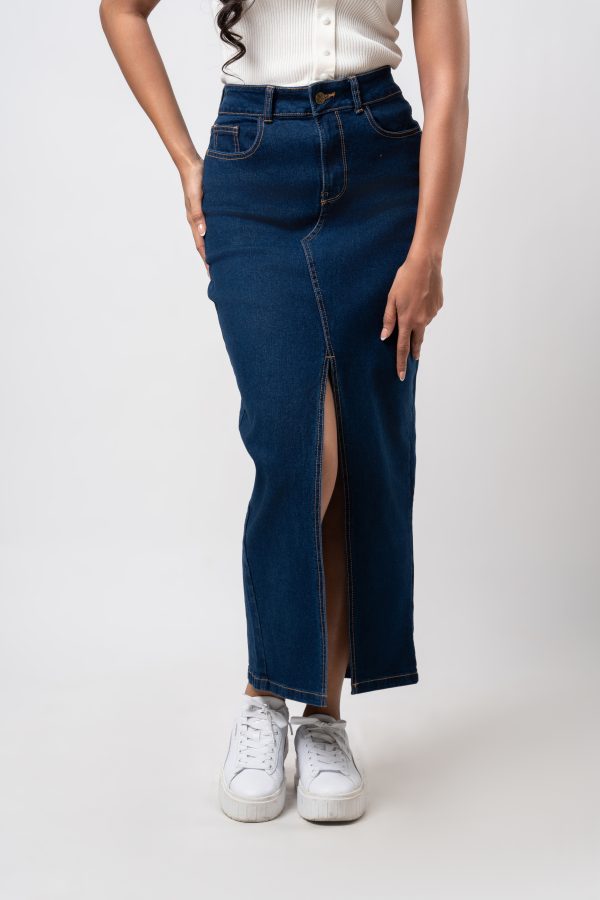 Front Slit Denim Skirt - Image 5