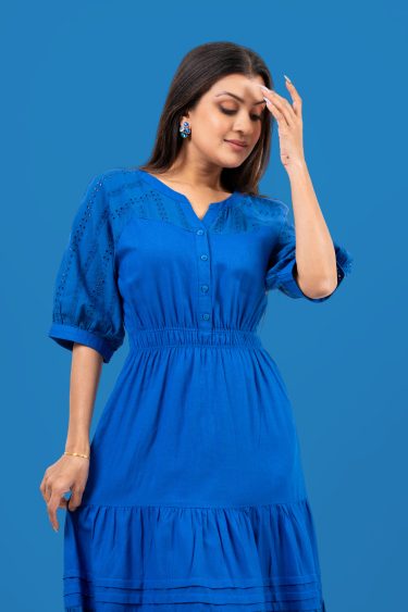 Waist Elasticated Detail Tiered Maxi Dress