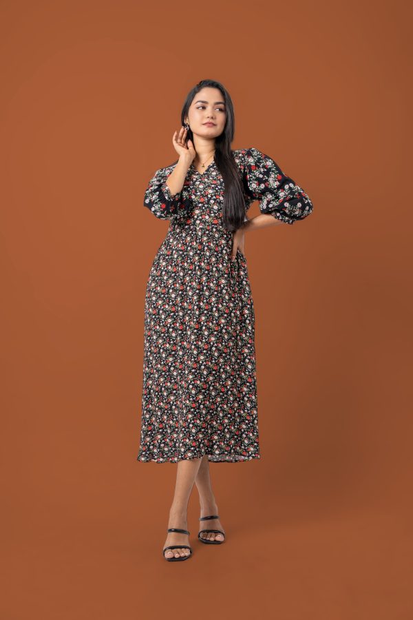 Floral Embroidered Puff Sleeve Maxi Dress - Image 4