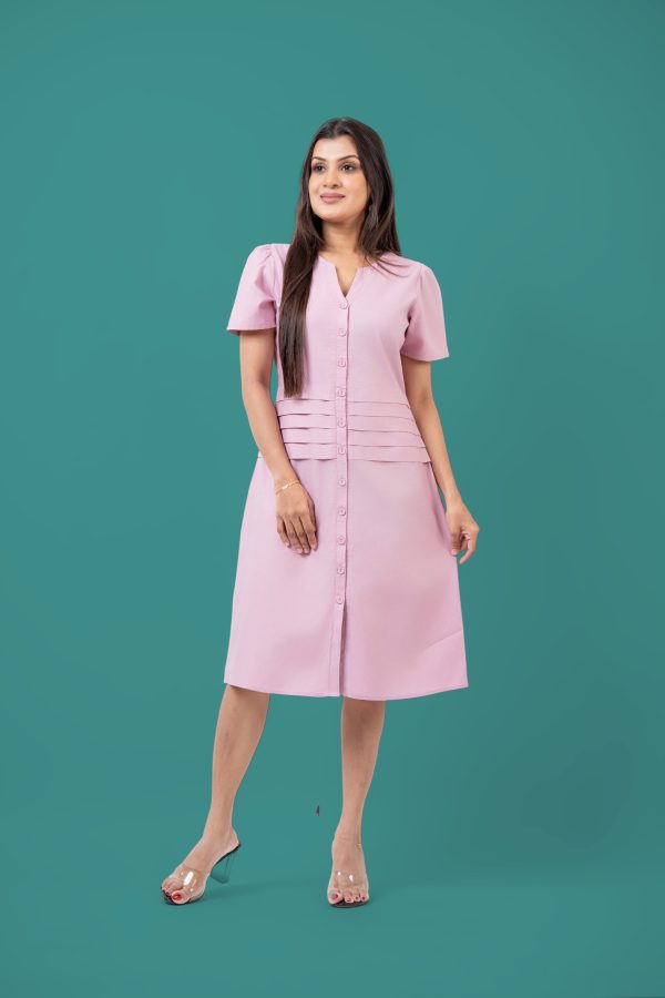 Waist Pleat Detail Button-Down Short Dress - Image 3