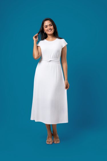Waist Twist detail Cap Sleeved Midi Dress