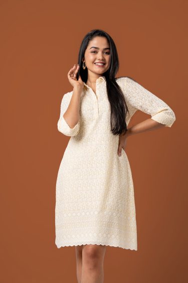 Scallop Hem Short Shirt Dress