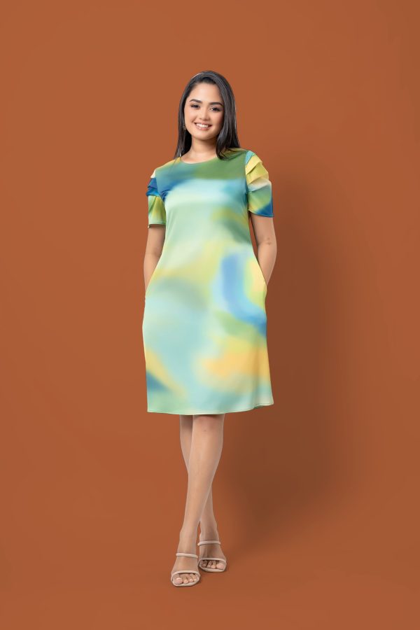 Pleated Sleeve Detail Short Dress - Image 5