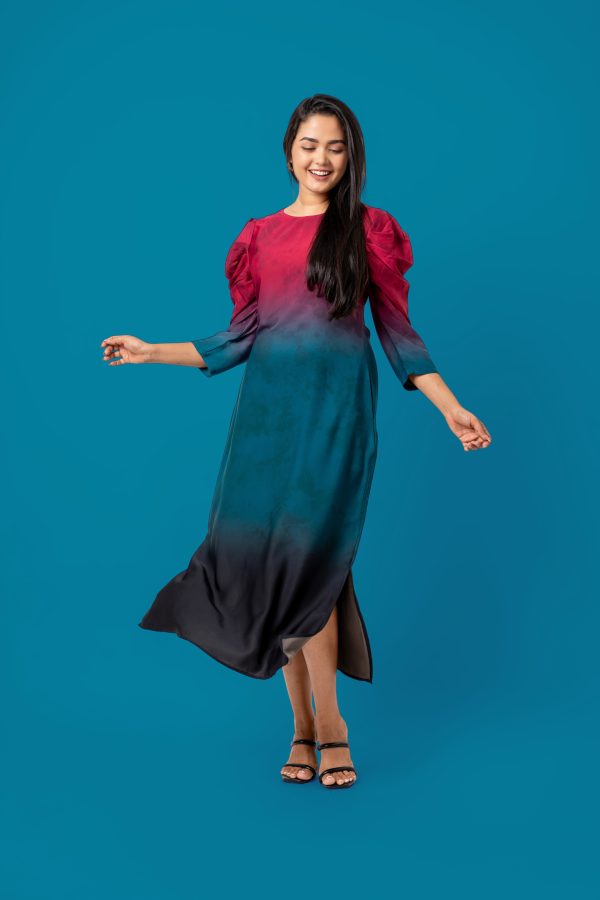 Puff Sleeve Ombré Maxi Dress - Image 2