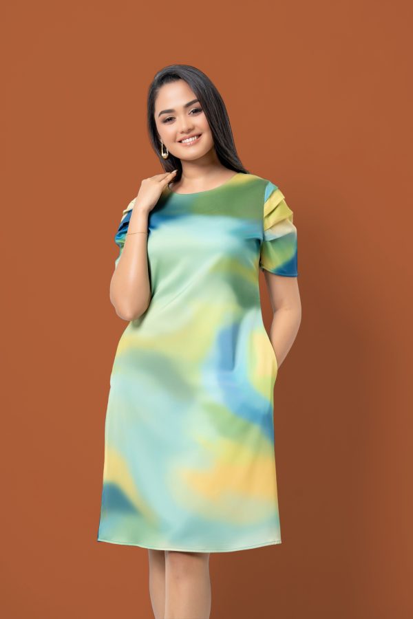 Pleated Sleeve Detail Short Dress - Image 2