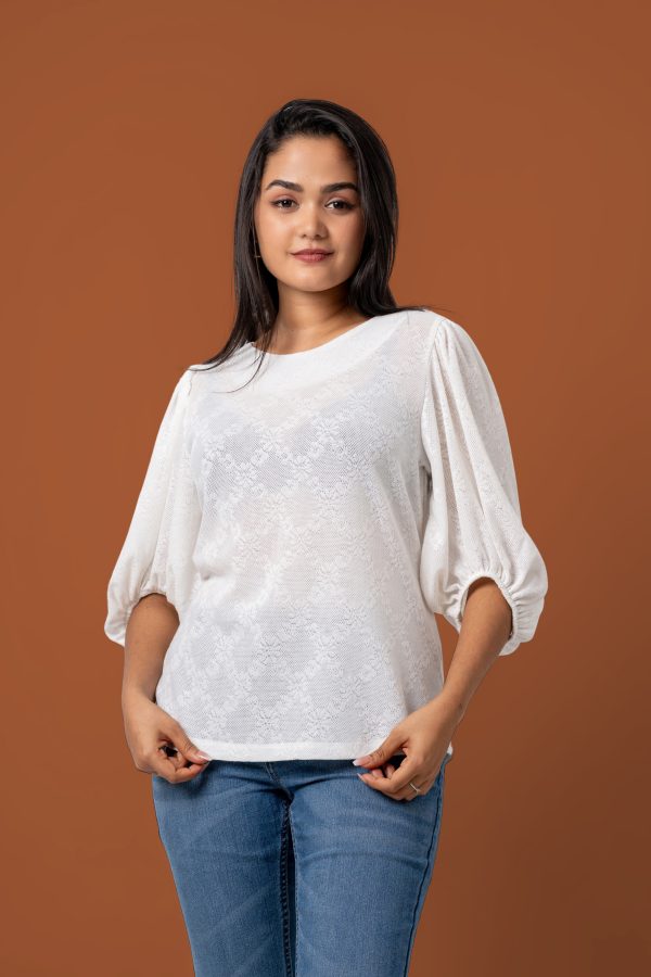 Puff Sleeve Knit Blouse - Image 2