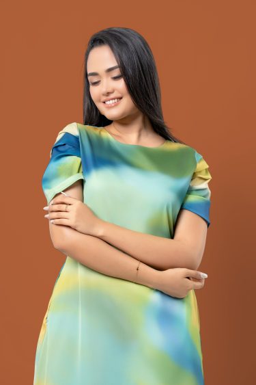 Pleated Sleeve Detail Short Dress