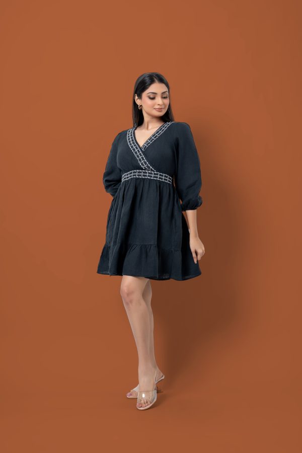 Embroidered Crossover Detail Mini Dress - Image 3