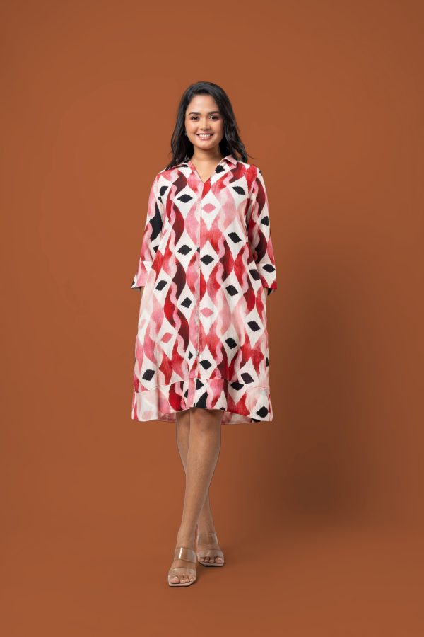 Abstract Patterned Short Shirt Dress - Image 4