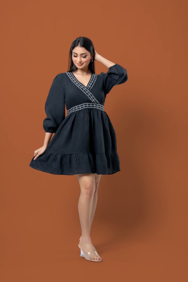 Embroidered Crossover Detail Mini Dress - Image 4