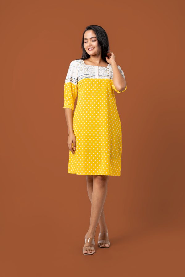 Polka Dot Embroidered Colourblock Short Dress - Image 4