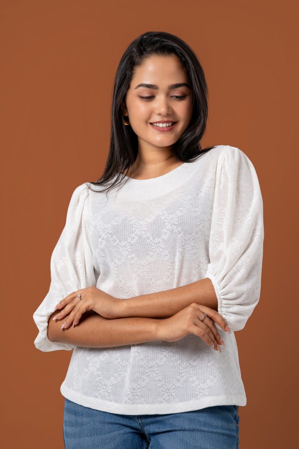 Puff Sleeve Knit Blouse - Image 3