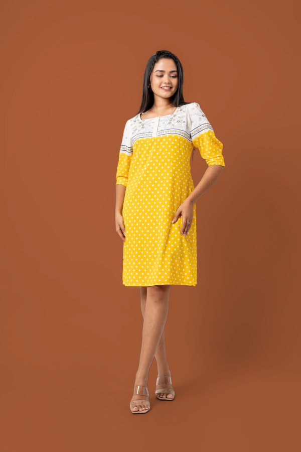 Polka Dot Embroidered Colourblock Short Dress - Image 3