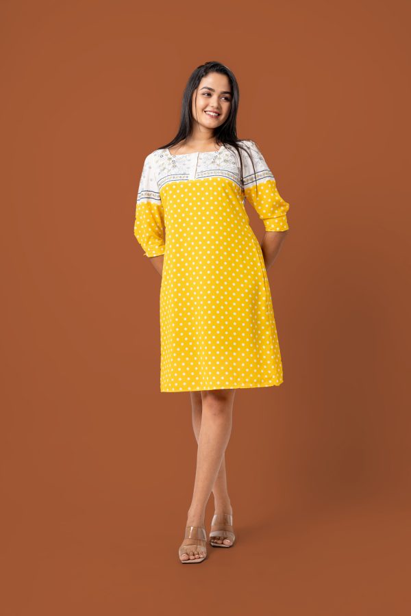 Polka Dot Embroidered Colourblock Short Dress - Image 5
