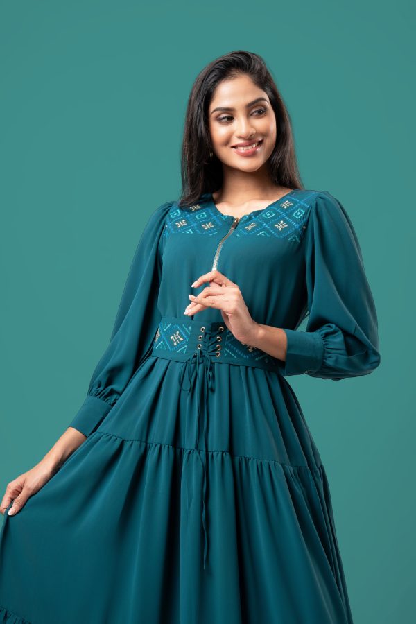 Embroidered Corset Belt Detail Maxi Dress