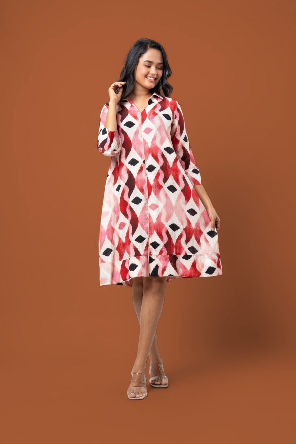 Abstract Patterned Short Shirt Dress - Image 6
