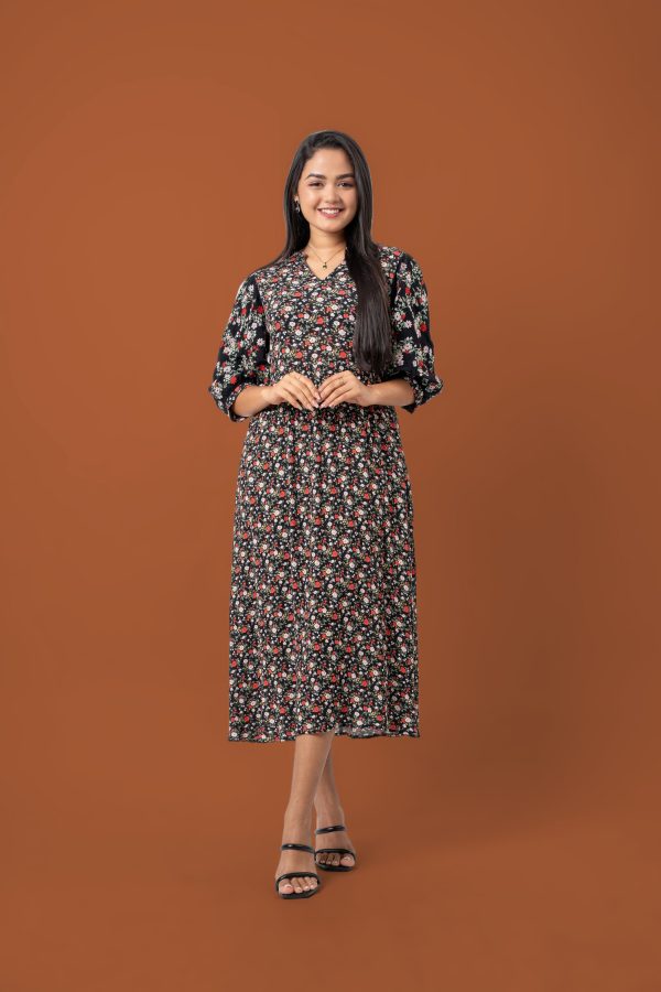 Floral Embroidered Puff Sleeve Maxi Dress - Image 3