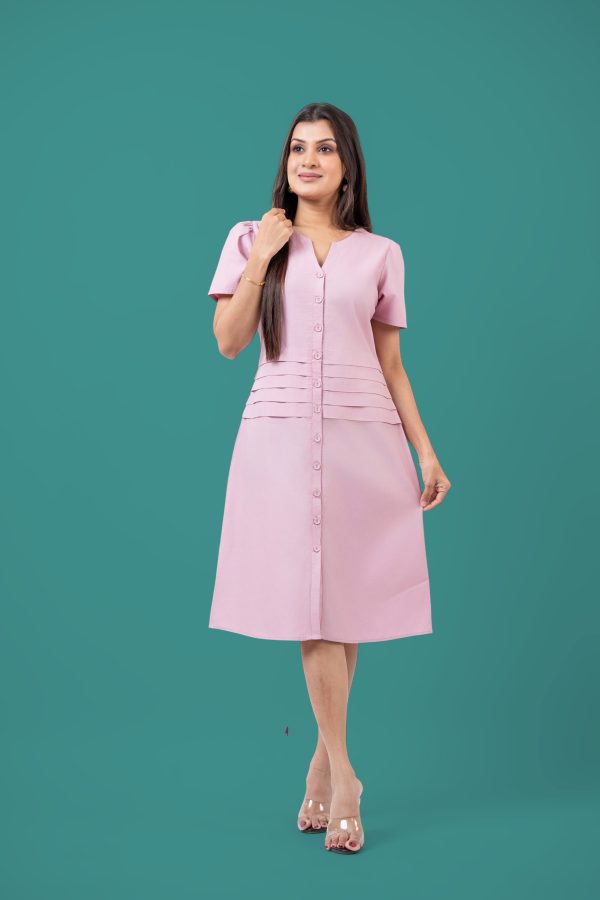 Waist Pleat Detail Button-Down Short Dress - Image 2
