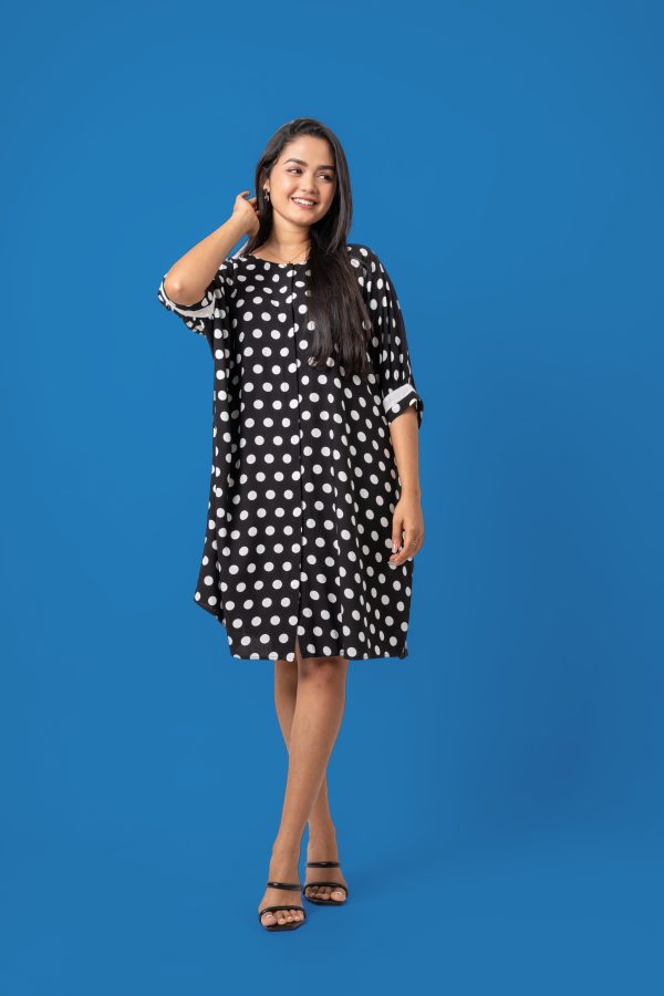 Baggy Lace Detail Sleeved Button-Down Short Dress - Image 3