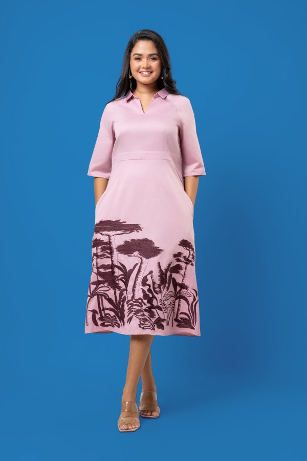 Embroidery Detail Collared Midi Dress - Image 5