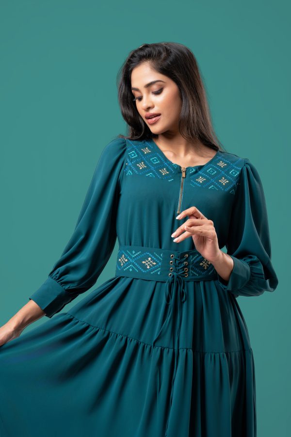 Embroidered Corset Belt Detail Maxi Dress - Image 2